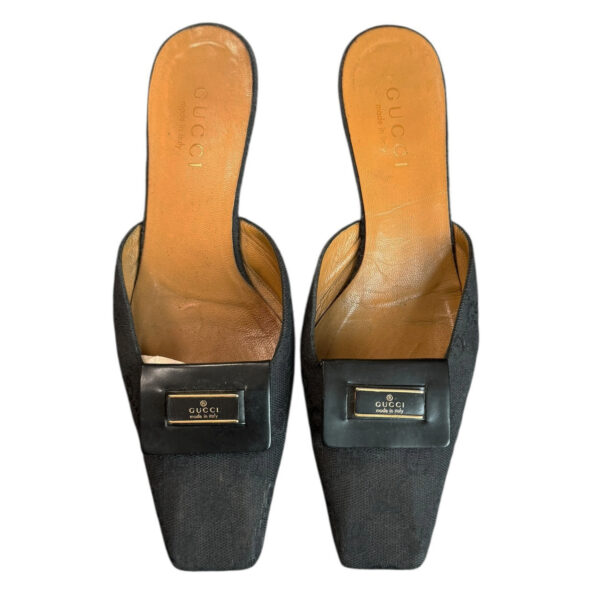 Gucci Monogram Logo Mule Heels in Black / Gold UK 4 - Image 3