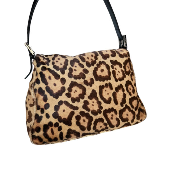 Fendi Leopard Print Calfskin Shoulder Mamma Baguette Bag in Brown / Black - Image 4