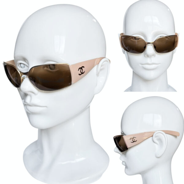 Chanel Logo Wraparound Sunglasses in Nude / Gold - Image 4