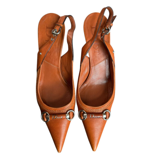 Dior Logo Leather Slingback Heels in Tan / Silver - Image 2