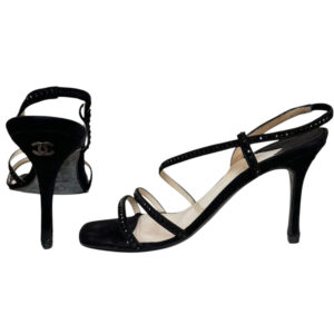 Vintage Chanel Diamante Logo Strappy Heels in Black UK 4.5 | NITRYL