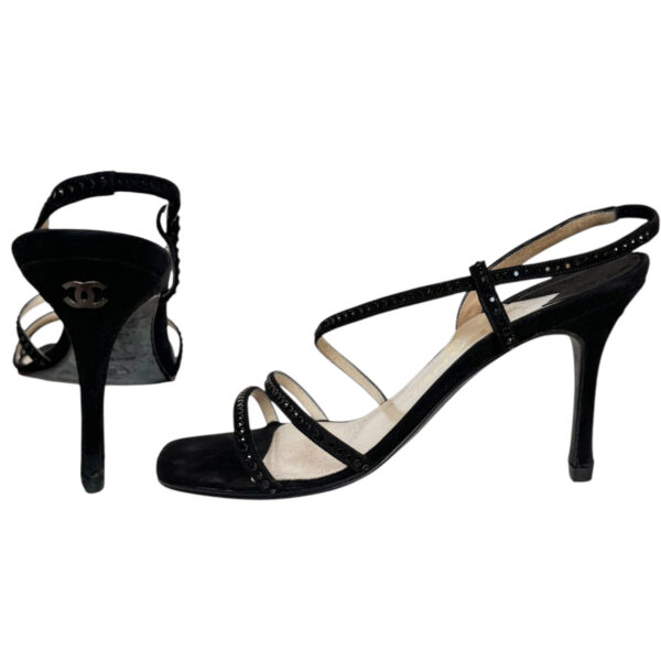Vintage Chanel Diamante Logo Strappy Heels in Black UK 4.5 | NITRYL