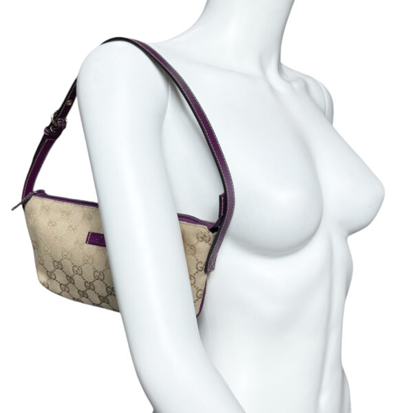 Gucci Monogram Pochette Shoulder Bag in Beige / Purple / Gold - Image 8