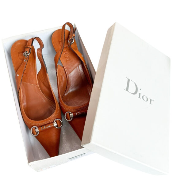Dior Logo Leather Slingback Heels in Tan / Silver - Image 5
