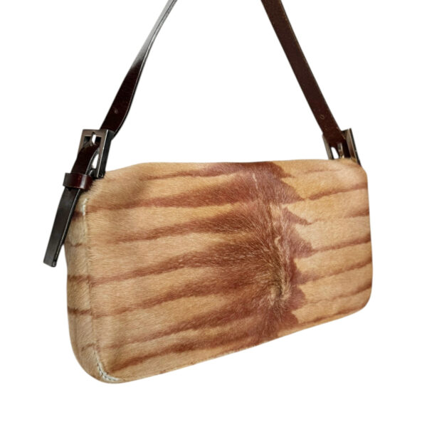 Fendi Striped Calfskin Shoulder Baguette Bag in Tan / Brown / Silver - Image 4