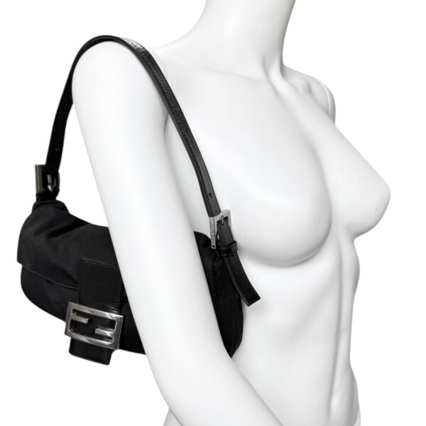 Fendi Silk Jersey Shoulder Baguette Bag in Black / Silver - Image 9