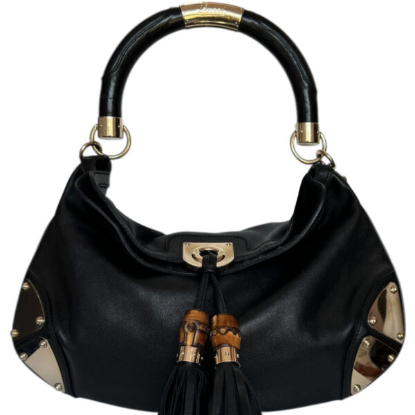 Vintage Gucci Indy Tassel Leather Shoulder Bag in Black / Gold | NITRYL
