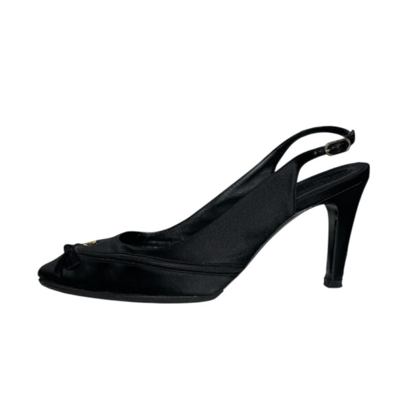 Chanel Diamante Logo Bow Satin Slingback Heels in Black / Gold UK 3.5 - Image 2