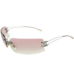 Vintage Chanel Diamante Logo Rimless Wraparound Sunglasses in Baby Pink / Silver | NITRYL