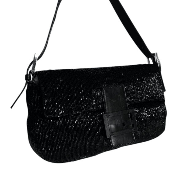 Fendi Beaded Embellished Shoulder Baguette Bag in Black / Silver - Image 2