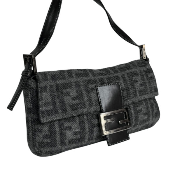 Fendi Monogram Wool Shoulder Baguette Bag in Charcoal Grey / Silver - Image 2