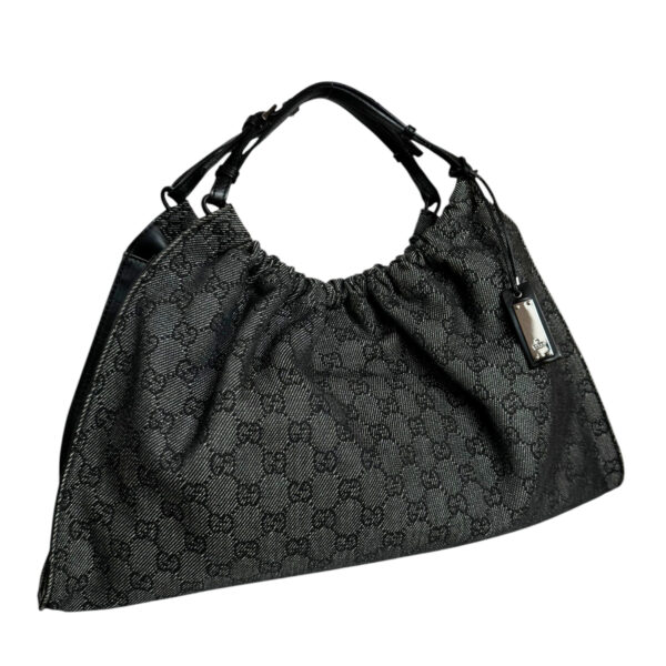 Gucci Monogram Ruched Shoulder Bag in Dark Grey / Black - Image 2