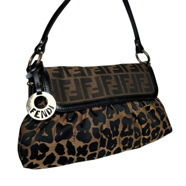 Fendi Monogram Leopard Print Chef Shoulder Bag in Brown / Gold - Image 2