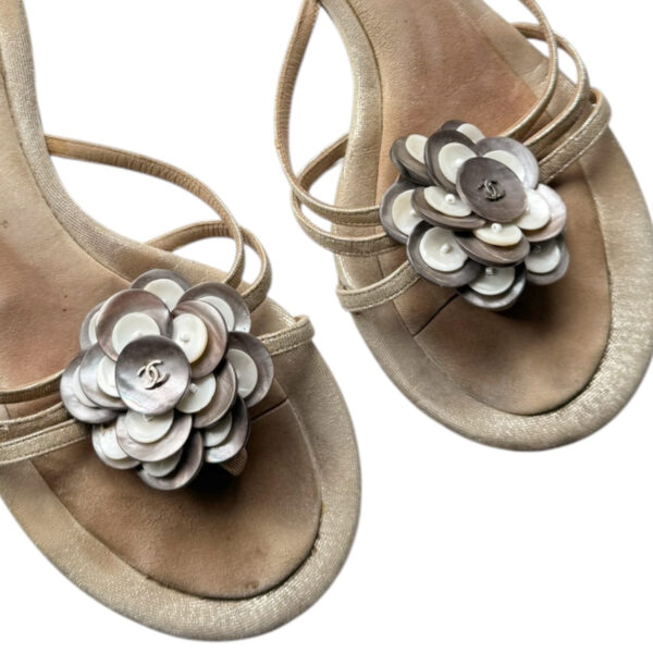 Chanel Camellia Logo Mother of Pearl Sandals in Beige UK 4.5 - Image 4