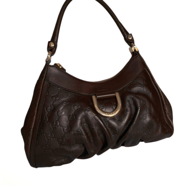 Gucci Monogram Leather D Ring Hobo Shoulder Bag in Brown / Gold - Image 2