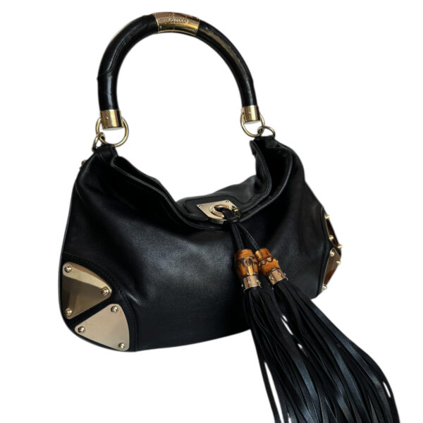 Gucci Indy Tassel Leather Shoulder Bag in Black / Gold - Image 2