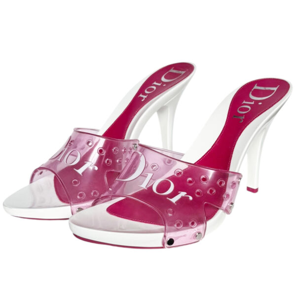 Vintage Dior Rubber Jelly Logo Heels in White / Pink UK 6.5 | NITRYL