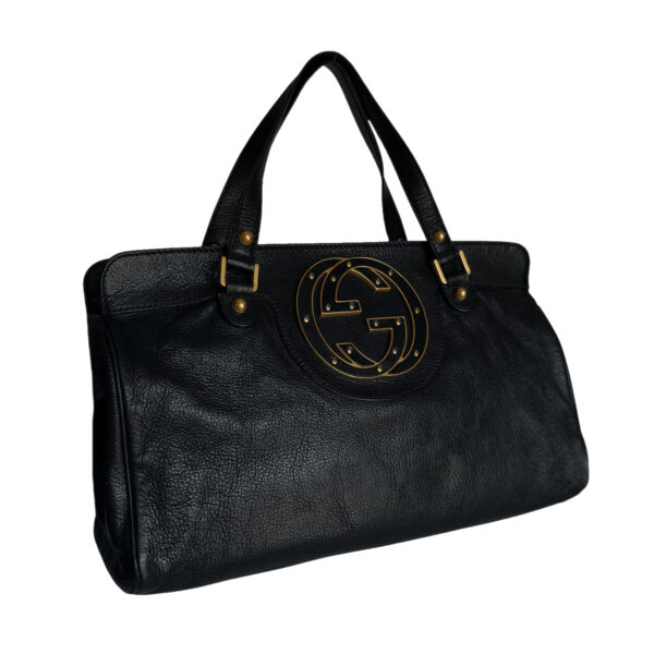 Gucci Studded Logo Leather Shoulder Bag in Black / Gold - Image 2