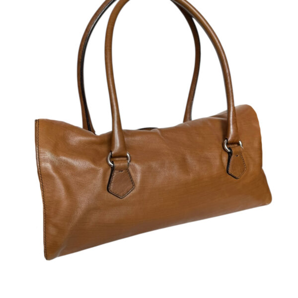 Prada Leather Buckle Shoulder Bag in Brown / Silver - Image 4