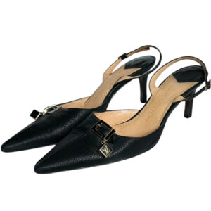 Vintage Louis Vuitton Lock Logo Slingback Heels in Black / Gold UK 5 | NITRYL
