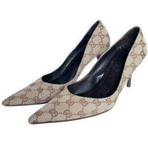 Vintage Gucci Monogram Bamboo Heels in Beige / Black UK 5 | NITRYL