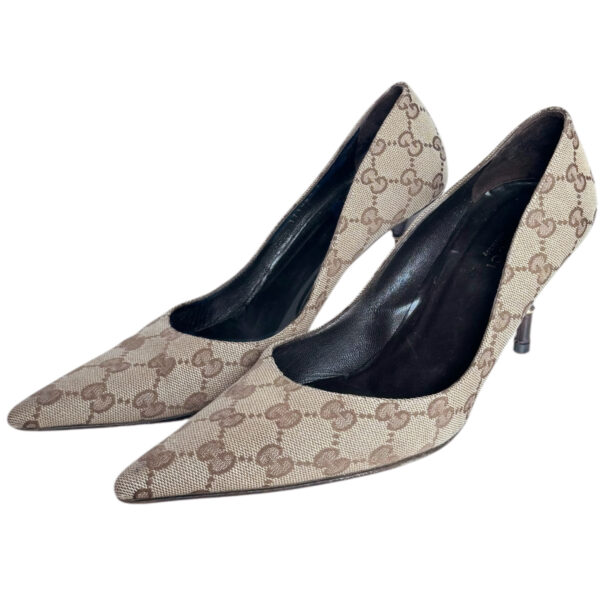 Vintage Gucci Monogram Bamboo Heels in Beige / Black UK 5 | NITRYL