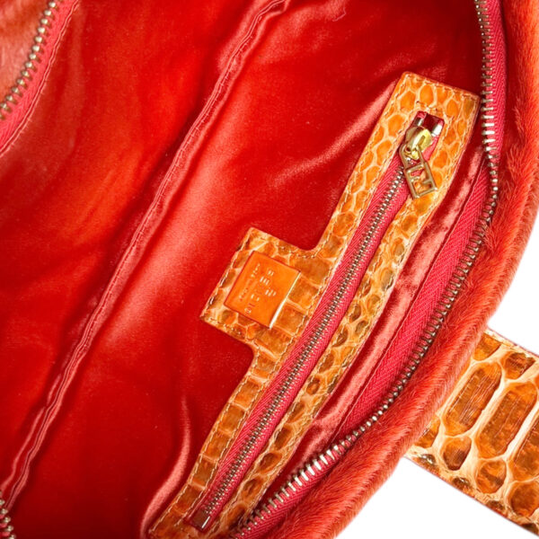Fendi Calfskin Beaded Embellished Exotic 2-Way Shoulder Baguette Bag in Orange / Gold - Image 6