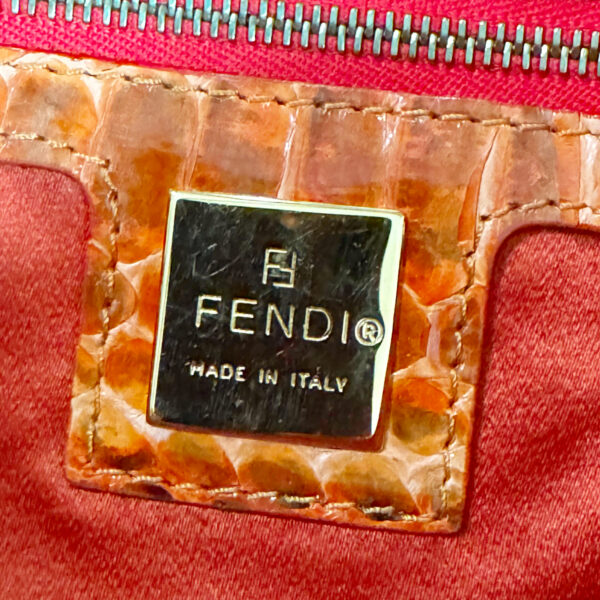 Fendi Calfskin Beaded Embellished Exotic 2-Way Shoulder Baguette Bag in Orange / Gold - Image 7