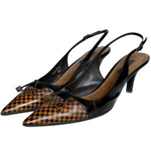 Vintage Louis Vuitton Bow Logo Damier Check Slingback Heels in Brown / Gold UK 5 | NITRYL