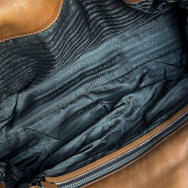 Prada Leather Buckle Shoulder Bag in Brown / Silver - Image 6