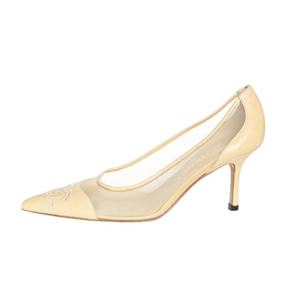 Chanel Logo Mesh Heels in Beige UK 4 - Image 2