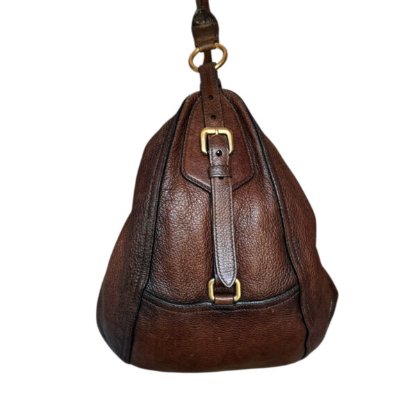 Prada Leather XL Half Moon Hobo Shoulder Bag in Brown / Gold - Image 3