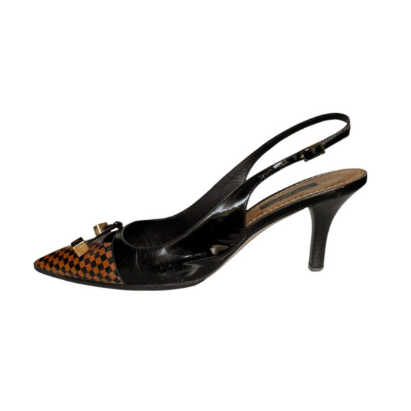 Louis Vuitton Bow Logo Damier Check Slingback Heels in Brown / Gold UK 5 - Image 2