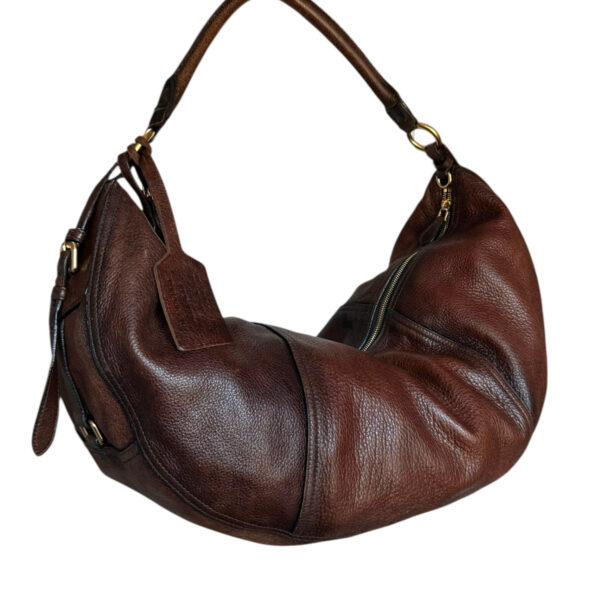 Prada Leather XL Half Moon Hobo Shoulder Bag in Brown / Gold - Image 4