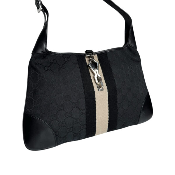 Gucci Monogram Stripe Jackie Shoulder Bag in Black / Beige / Silver - Image 2