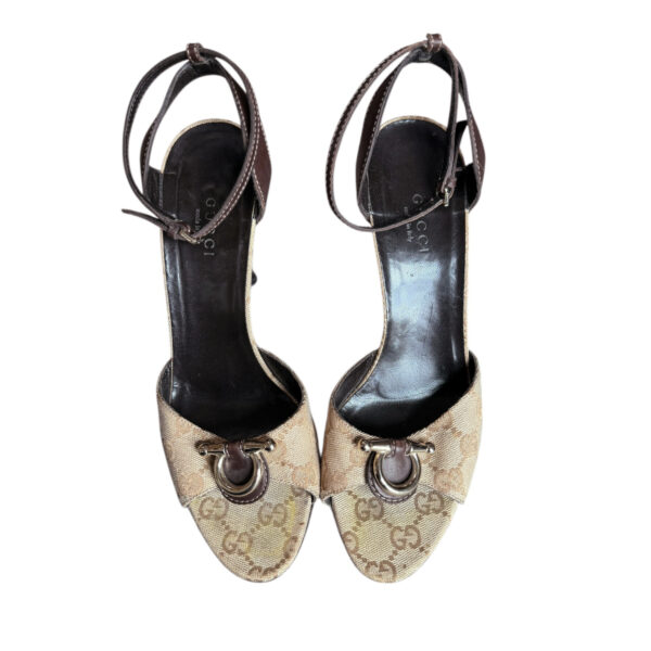 Gucci Monogram Logo Strappy Heels in Beige / Brown / Gold UK 3.5 - Image 4