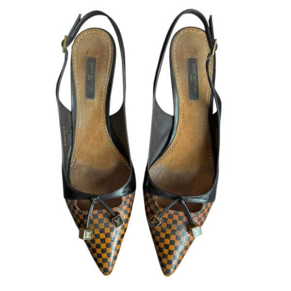 Louis Vuitton Bow Logo Damier Check Slingback Heels in Brown / Gold UK 5 - Image 3
