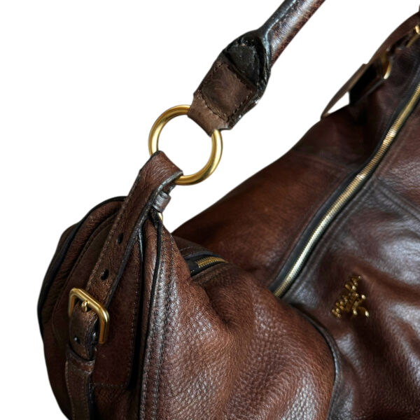 Prada Leather XL Half Moon Hobo Shoulder Bag in Brown / Gold - Image 6