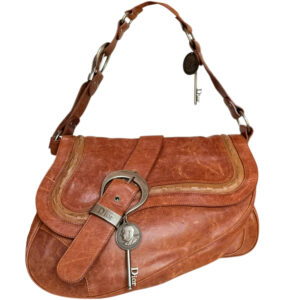 Vintage Dior Gaucho Leather Double Saddle Shoulder Bag in Tan Brown | NITRYL