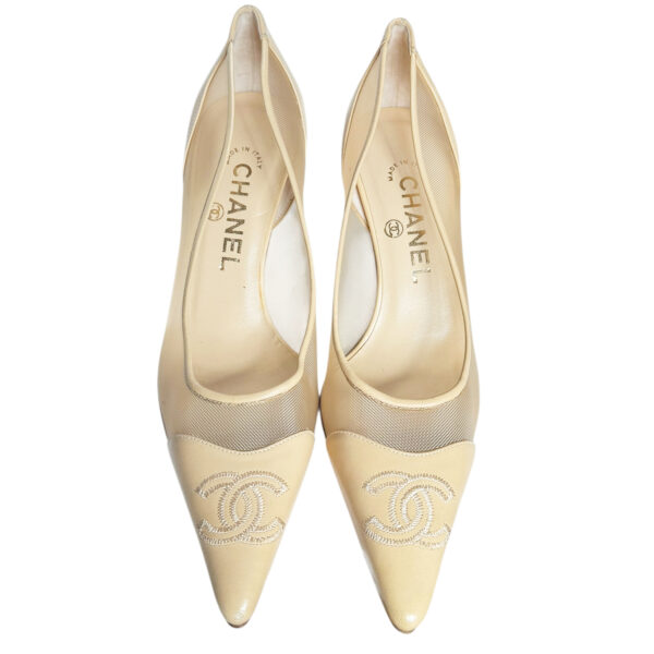 Chanel Logo Mesh Heels in Beige UK 4 - Image 4