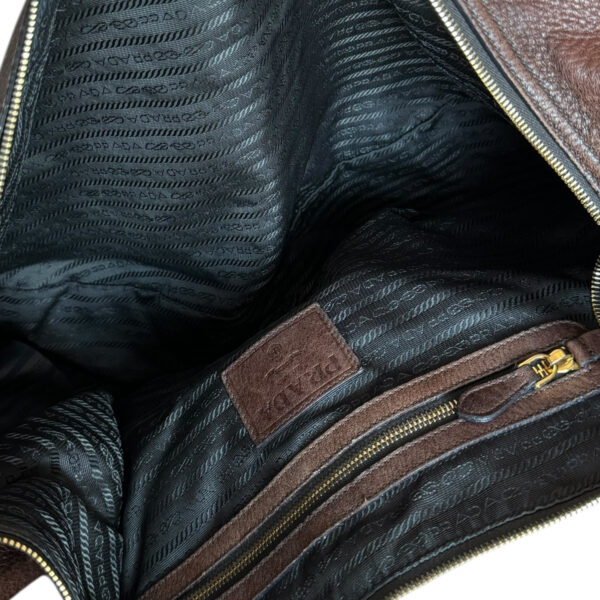 Prada Leather XL Half Moon Hobo Shoulder Bag in Brown / Gold - Image 7