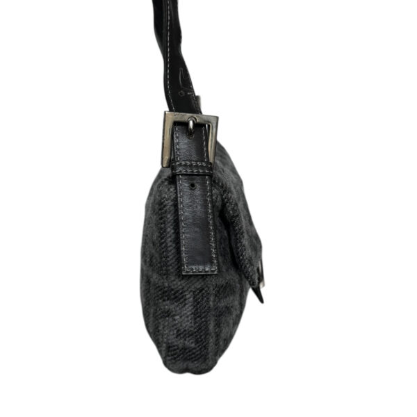 Fendi Monogram Wool Shoulder Baguette Bag in Charcoal Grey / Silver - Image 3