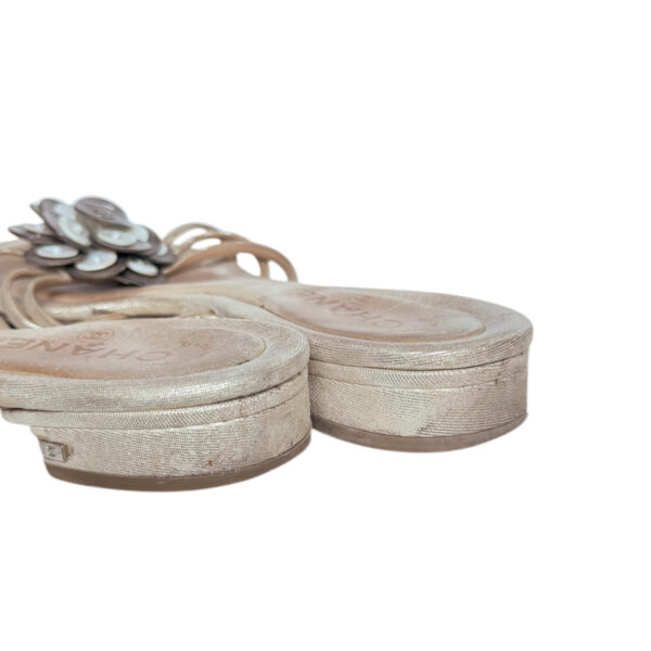 Chanel Camellia Logo Mother of Pearl Sandals in Beige UK 4.5 - Image 3