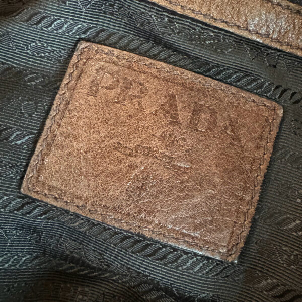 Prada Leather XL Half Moon Hobo Shoulder Bag in Brown / Gold - Image 8