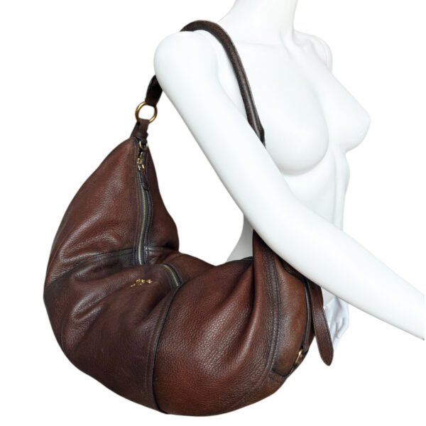 Prada Leather XL Half Moon Hobo Shoulder Bag in Brown / Gold - Image 9