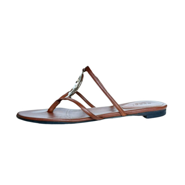 Gucci GG Logo Leather Thong Strappy Flip Flops in Tan / Gold UK 3.5 - Image 2