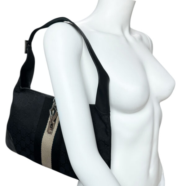 Gucci Monogram Stripe Jackie Shoulder Bag in Black / Beige / Silver - Image 8