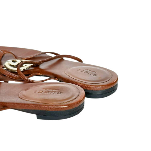 Gucci GG Logo Leather Thong Strappy Flip Flops in Tan / Gold UK 3.5 - Image 3