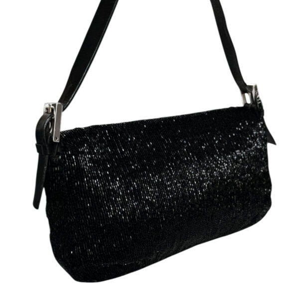 Fendi Beaded Embellished Shoulder Baguette Bag in Black / Silver - Image 4