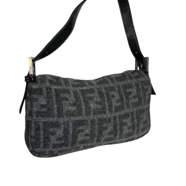 Fendi Monogram Wool Shoulder Baguette Bag in Charcoal Grey / Silver - Image 4